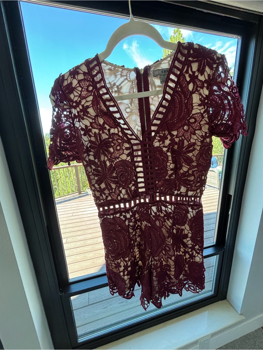 Love X Design Burgundy Floral Lace Romper XS Boho Crochet Cutout - Picture 9 of 15